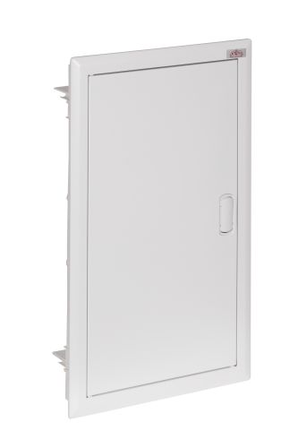 Metalowa natynkowa obudowa modułowa o wymiarach 35,5 cm na 58,7 cm i głębokości 9 cm. Zamykana na zatrzask. Skrzynka umożliwia zamontowanie 36 zabezpieczeń.