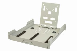 Wysuwana półka do szaf rack 19" 2U/550mm ze składanym uchwytem do monitora Szara 19-0258S