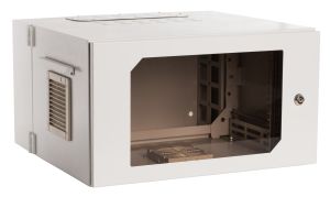 Szafa wisząca rack 19″ dwuczęściowa 9U 600x600 IP54 Ściany boczne pełne Drzwi z szybą Wewnętrzna RAL 7035 szara SWKD19-9U-60-DS-W