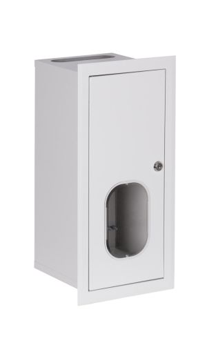 Szafka licznikowa podtynkowa 1-licznikowa 1-fazowy 6 modułów IP31 180x430x180 Biała z zamkiem i szybą RL 1F 6 ZSZ przód od boku (2).jpg