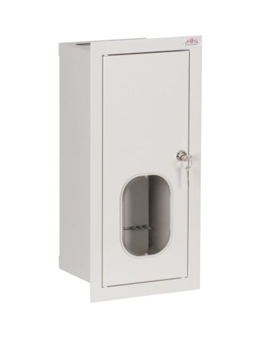 Szafka licznikowa podtynkowa 1-licznikowa 1-fazowy elektroniczny 6 modułów IP31 180x430x120 Biała z zamkiem i szybą RL 1F 6E ZSZ przód.jpg
