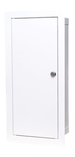 Szafka licznikowa podtynkowa 1-licznikowa 1-fazowy Licznik Elektroniczny 6 modułów IP31 180x430x120 Biała z zamkiem RL 1F 6E Z przód od boku.jpg