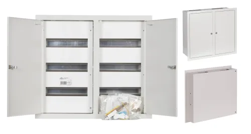 Rozdzielnica modułowa 6x12 podtynkowa 72 moduły IP31 545x480x120 Biała RP 70 Z ZAMKIEM widok szafy w 3 perspektywach.webp