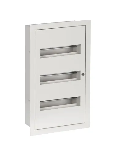 Rozdzielnica modułowa 3x12 podtynkowa 36 modułów IP31 270x480x120 Biała z szybą i zamkiem RP 36 ZSZ przód rozdzielnicy