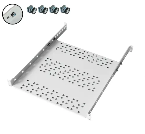 PÓŁKA DO SZAFY RACK 19 1U GŁĘBOKOŚĆ 550MM UCHWYT Z TYŁU NOŚNOŚĆ 25KG SZARA 19-0143S.webp