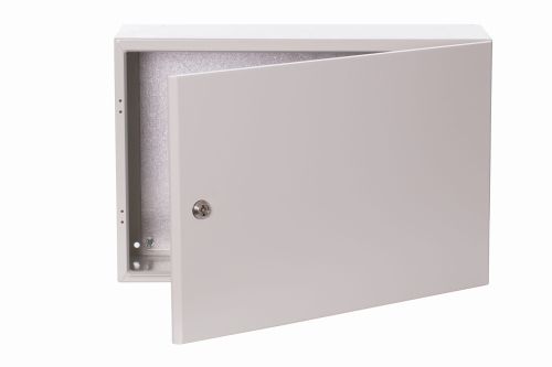Obudowa hermetyczna IP65 800x600x300mm Stal Nierdzewna malowana na szaro z płytą montażową RH-863-SS-7035 Szafa Sterownicza uchylone drzwi