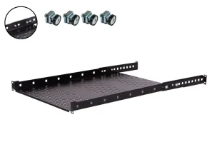 Półka rack 19" 1U 650mm Regulowana 4 punktowa Stalowa do 35kg Czarna 19-0144C