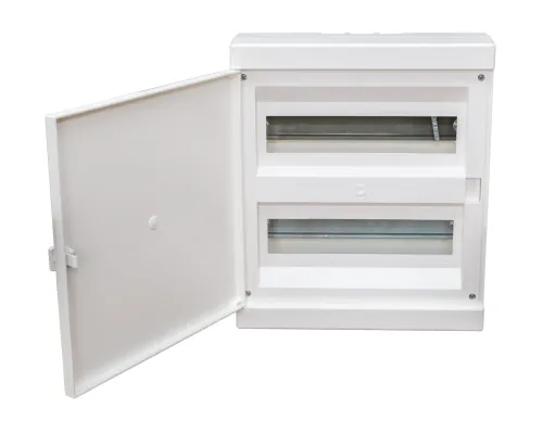 Plastikowa Rozdzielnica natynkowa modułowa 26 modułów IP33 310x360x105 Biały z zamkiem ALFA 26 BD Z (3).webp