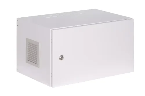 Szafa wisząca rack 19 6Ux600x600 IP54 Ściany boczne pełne Drzwi pełne Zewnętrzna RAL 7035 szara SWK19-6U-60-DP-Z przód.webp