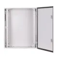 Szafa rack zewnętrzna 19 15U 600x400 wisząca IP54 Szara SWK19-15U-40-DP-Z drzwi otwarte.webp