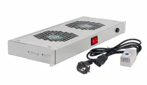 Panel Wentylacyjny do szaf rack 19" 2 Wentylatory z Kablem i Termostatem 19-0069S