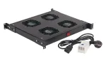 Panel Wentylacyjny do szaf rack 19" 4 Wentylatory z Kablem i Termostatem CZARNY RAL 9005 Wydajność 4x163 m3/h 19-0071C