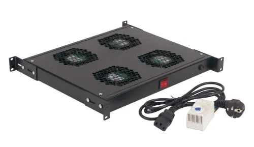 Panel z czterema wentylatorami do szaf rack 19 cali, wyposażony w termostat. 19-0071C