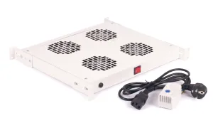 Panel Wentylacyjny do szaf rack 19" 4 Wentylatory z Kablem i Termostatem SZARY RAL 7035 19-0071S
