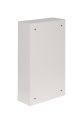 Metalowa natynkowa obudowa modułowa o wymiarach 31 cm na 52 cm i głębokości 13 cm. Zamykana na zatrzask. Z możliwością zamontowania do 36 zabezpieczeń.