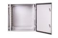 Dwuczęściowa, wisząca obudowa rack 19 cali o podwyższonej szczelności IP 54. Umożliwia zamontowanie urządzeń o łącznej wysokości 12U, 60 cm głębokości. SWKD19-12U-40-DP-Z