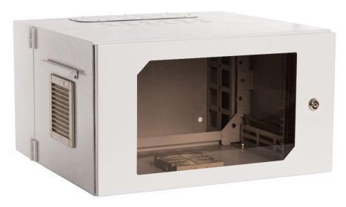 Wisząca obudowa rack 19 cali o podwyższonej szczelności IP 54. Umożliwia zamontowanie urządzeń o łącznej wysokości 6U, 40 cm głębokości.