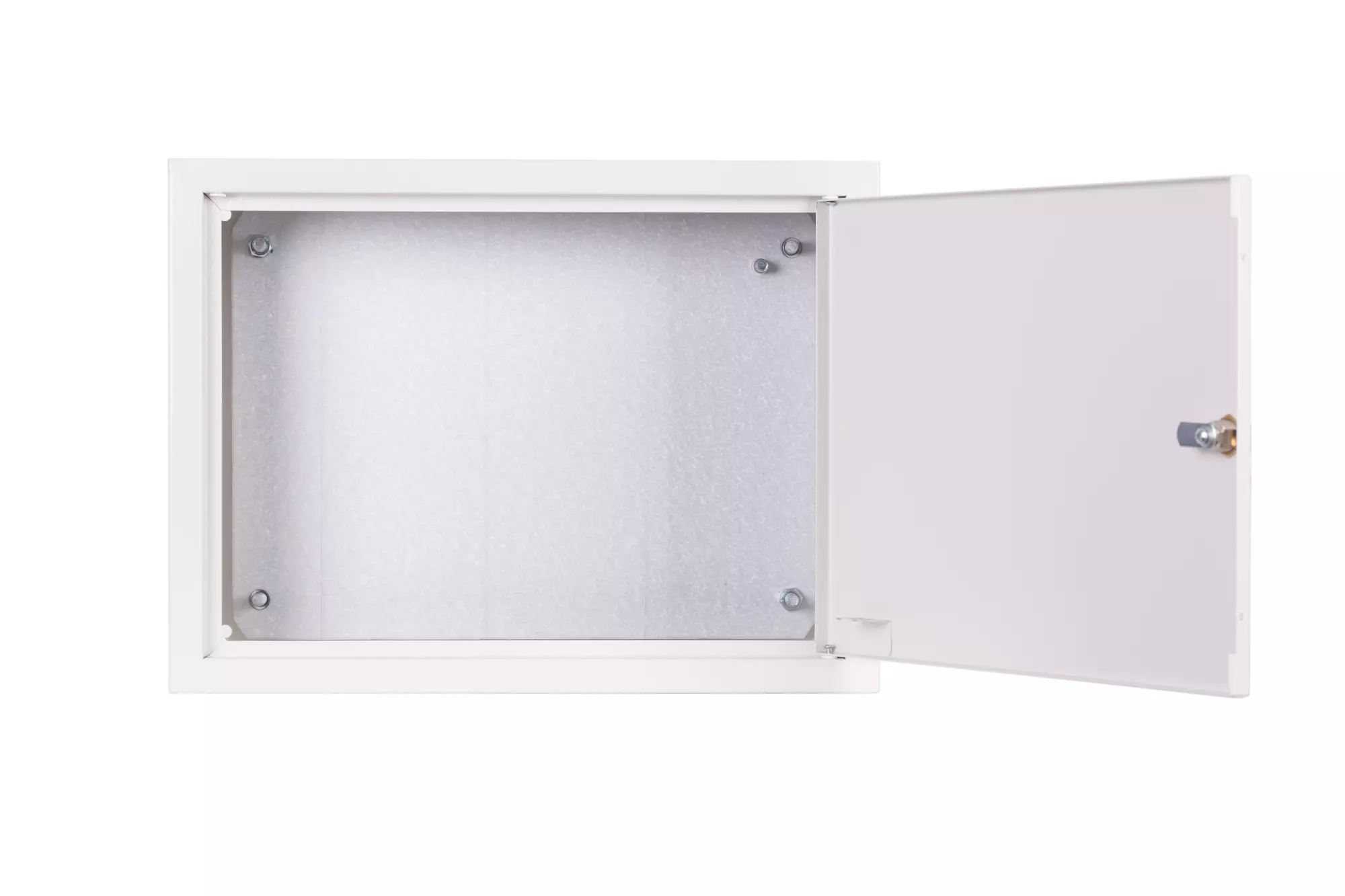 OBUDOWA PRZEMYSŁOWA NATYNKOWA 400X300X150MM IP31 SZARA Z PŁYTĄ MONTAŻOWĄ NR 431 OBUDOWA STEROWNICZA przód otwarte drzwi