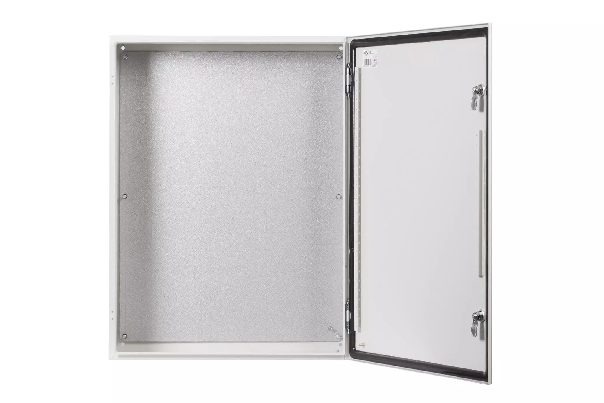 Obudowa hermetyczna wnętrzowa z płytą montażową ocynkowaną 2mm i zamkiem na klucz piórkowy otwarte środek