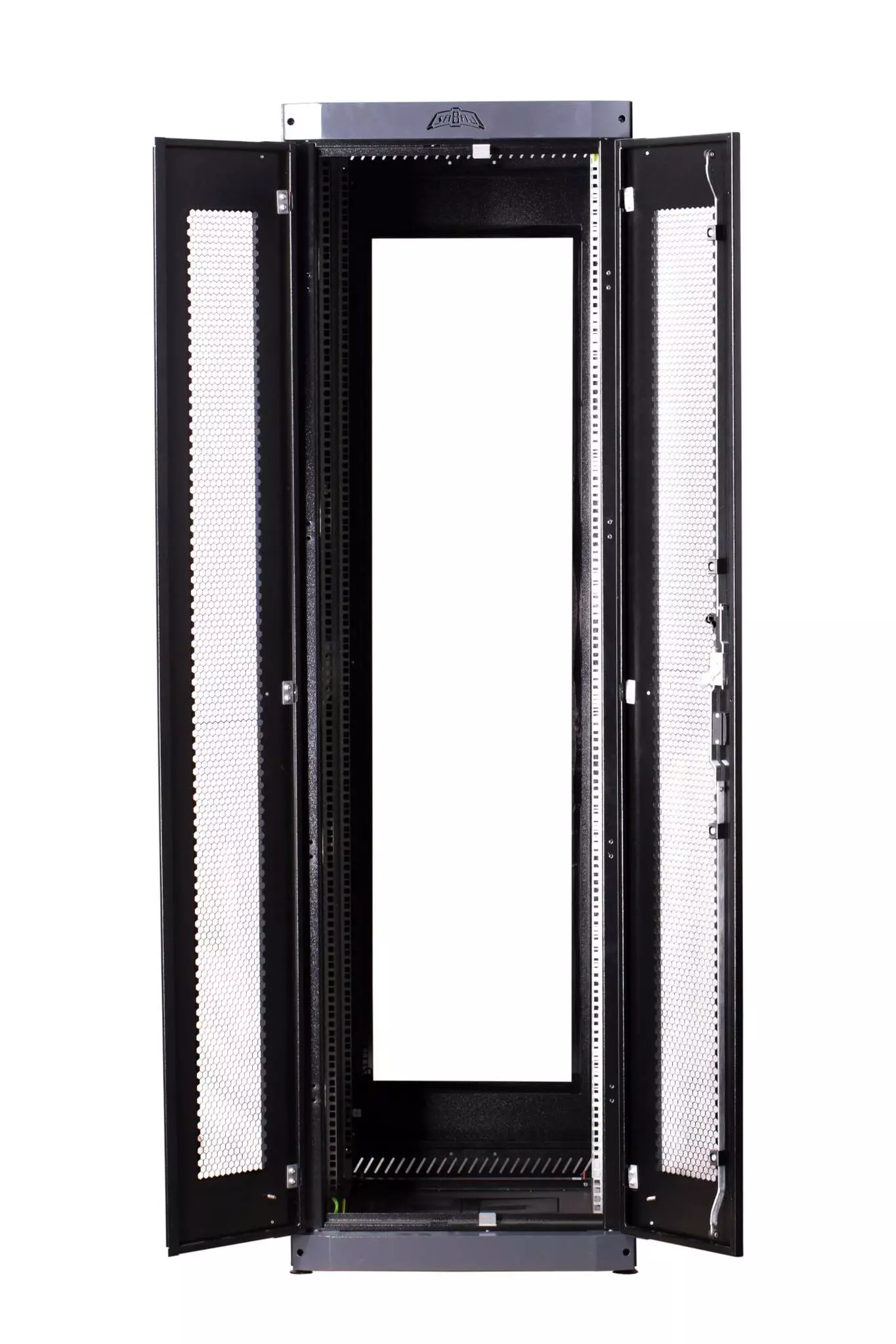 szafa rack 19 stojąca czarna ACE 45U perforowane drzwi przednie i tylne, ze zdjętymi bokami